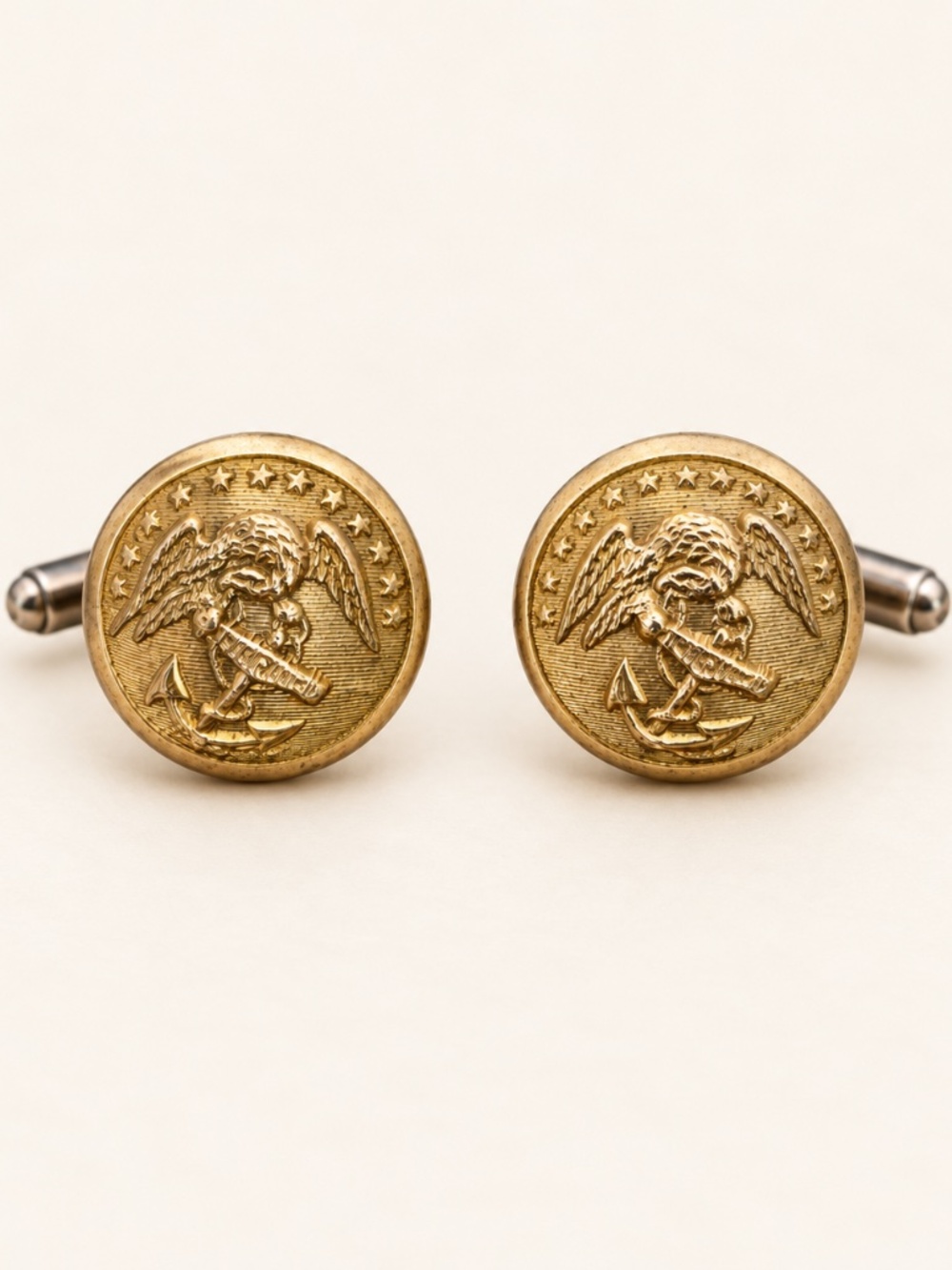Title: Vintage USMC Waterbury Button Cufflinks – Handmade Eagle & Anchor Handmad